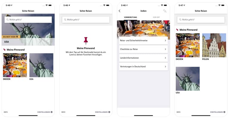 Blick auf die Reise-App des Auswärtigen Amtes.